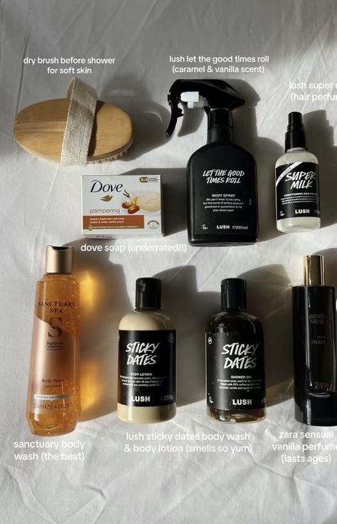 Smelling Good Routine, Sticky Dates Shower Gel, Sticky Dates Lush, Lush Products Aesthetic, How To Always Smell Good, Sticky Dates, Lush Shower Gel, Vanilla Scents, Fragrance Lab