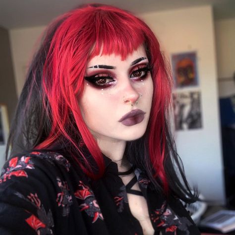 @kvltkid on Instagram: “Sometimes I miss having red hair oops but green shall stay Contacts are from @ttd_eye use code kvltkid123 for 15% off Wig from…” Red Hair Looks, Cherry Cordial, Cherry Red Hair, Goth Hair, Oh My Goddess, Alternative Makeup, Red Makeup, Pink Wig, Gothic Makeup