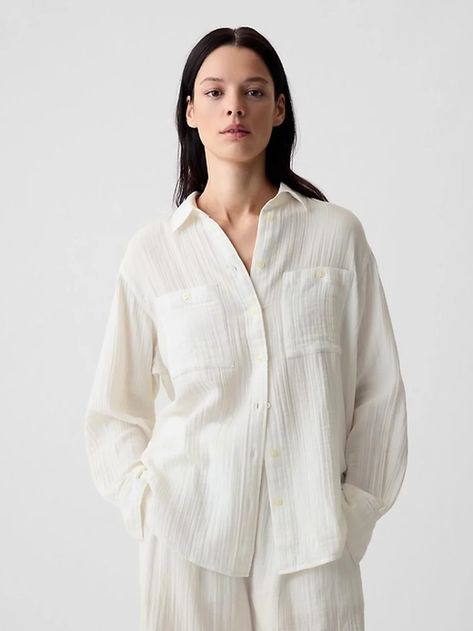 Best Spring Clothes From Gap | POPSUGAR Fashion Cotton Gauze Shirt, White Cut Out Dress, White Flowy Dress, Crinkle Cotton, Simple Summer Outfits, White Linen Shirt, Women Shirt Top, Big Shirt, Warm Weather Outfits