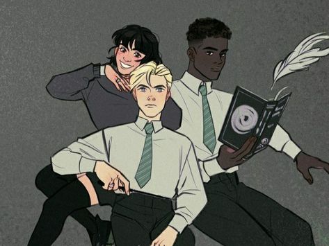 Silver Trio Fanart, Blaise Zabini Fanart, Slytherin Trio, Slytherin Squad, Draco Malfoy Fanart, Pansy Parkinson, Harry Potter Illustrations, Draco And Hermione, Harry Potter Artwork