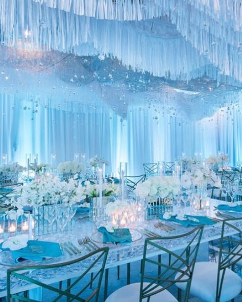 Tiffany Blue Decorations, Tiffany Blue Wedding Decorations, Winter Wonderland Wedding Theme, Tiffany Blue Wedding Theme, Frozen Wedding, Wonderland Wedding Theme, Blue Wedding Receptions, Sky Blue Weddings, Tiffany Blue Weddings