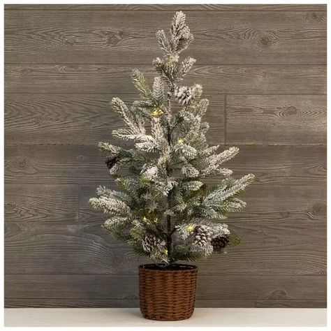 Flocked Pre-Lit Spruce Tree In Woven Basket | Hobby Lobby | 5949763 Tall White Planter, Christmas Tree Picks, Hobby Lobby Christmas, Spruce Tree, Christmas Kitchen Decor, Tabletop Christmas Tree, White Planters, Decor Pillows, To Cast