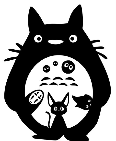 Anime Sillouhette, Easy Totoro Drawing, Ghibli Silhouette, Totoro Stencil, Studio Ghibli Svg, Howls Moving Castle Silhouettes, Studio Ghibli Svg Free, Studio Ghibli Cricut, Kiki's Delivery Service Silhouette