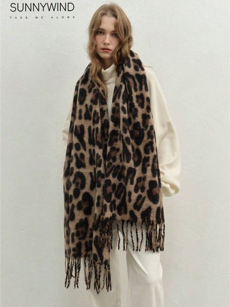 1pc Women Scarves Chic Warm Thickened Animal Print Elegant Leopard Scarf For WinterI discovered amazing products on SHEIN.com, come check them out! Cheetah Print Scarf, Scarf Trends, Minimalist Outfits, Vintage Shawls, Women Scarves, Leopard Scarf, Oversize Pullover, Elegant Scarves, Animal Print Scarf