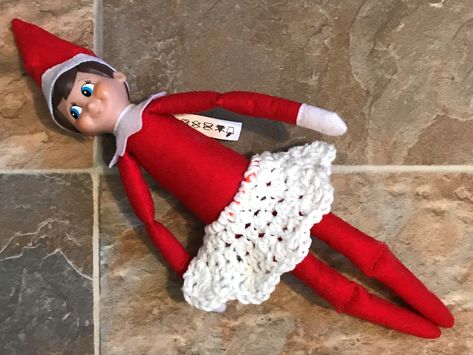 Elf On The Shelf Crochet, Elf On The Shelf Skirt, Elf Skirt, Crochet Elf, Make A Skirt, Elf Pajamas, Elf Shelf, Elf Dress, Awesome Elf On The Shelf Ideas