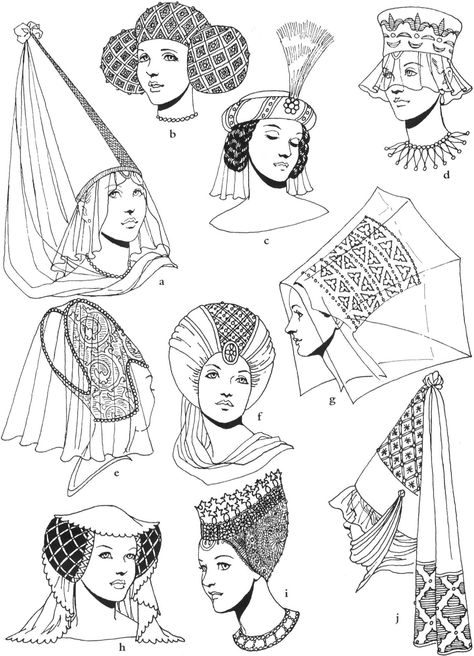 Womens Headdress (15th C) Medieval Hats, Tom Tierney, Historical Hats, Istoria Artei, Medieval Clothing, Poses References, Medieval Fashion, Women's Hats, Old Fashion