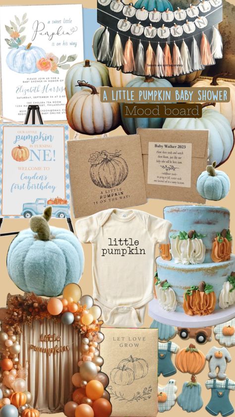 Blue and orange baby shower a little pumpkin baby shower baby boy pumpkin themed shower Fall Boy Baby Shower Ideas, Blue Baby Shower Theme, Baby Shower Table Decor, Pumpkin Theme Baby Shower, Lil Pumpkin Baby Shower, November Baby Shower, Thanksgiving Baby Shower, Shower Table Decor, Fall Baby Shower Themes