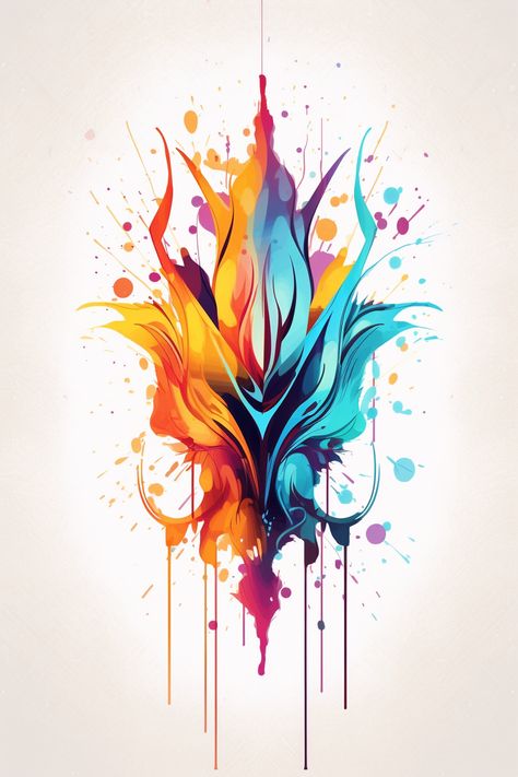 Abstract tattoo design featuring watercolor splashes imagery Watercolor Flame Tattoo, Watercolor Splash Tattoo, Abstract Ink Spill Tattoo, Abstract Watercolor Tattoo Sleeve, Rainbow Watercolor Splash, Abstract Tattoo Designs, Abstract Tattoo, Watercolor Splash, Tattoo Designs