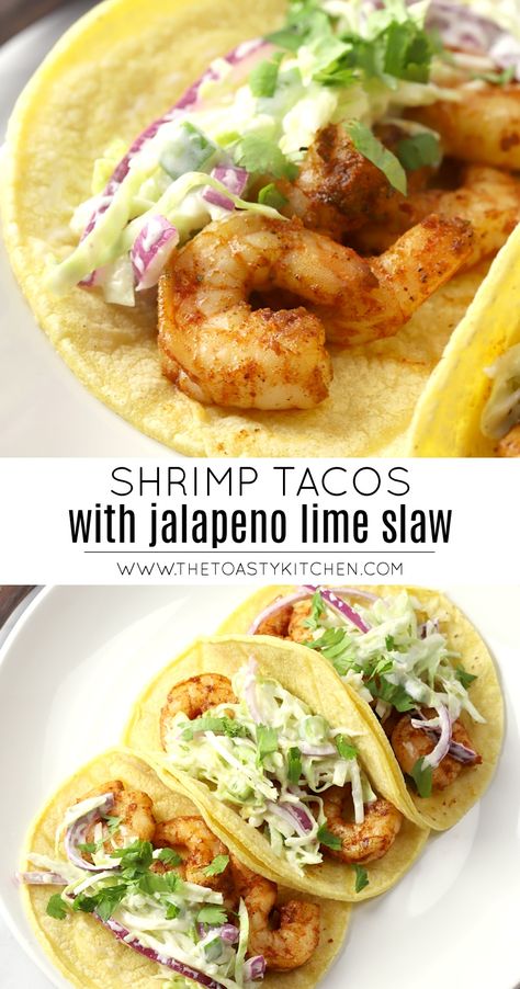 Jalapeno Slaw For Tacos, Jalapeno Slaw Recipes, Korean Shrimp Tacos, Creative Taco Ideas, Shrimp Taco Slaw Recipe, Shrimp Tacos With Coleslaw, Shrimp Coleslaw, Taco Shrimp, Slaw For Shrimp Tacos