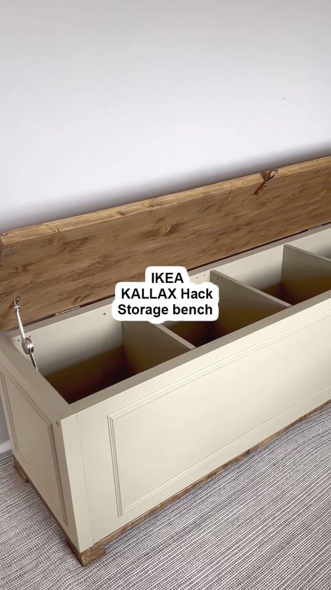 🌟 DIY IKEA Kallax Storage Bench 🌟 Looking to give your plain white furniture a trendy new look? Think outside the box and steal this… | Instagram Banco Ikea, Diy Furniture Trim, Ikea Kallax Storage, Diy Banquette, Kallax Storage, Ikea Bench, Billy Ikea, Ikea Organization Hacks, Ikea Crafts