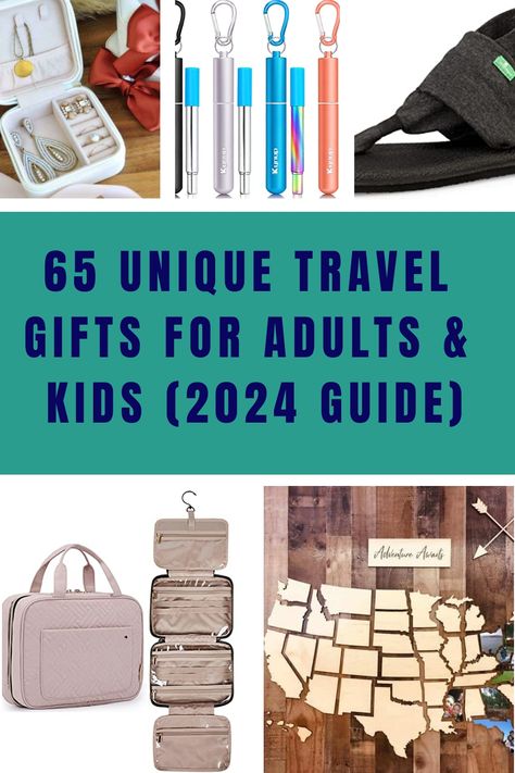 65 unique travel gifts for adults and kids, featuring a jewelry organizer, colorful containers, travel bag, and scratch-off map. Gifts For Travelers Men, Travel Gifts Ideas For Women, Travel Gift Basket Ideas, Gifts For People Who Travel, Gifts For The Traveler, Travel Gift Basket, Kids Travel Activities, Travel Gift Ideas, Travel Themed Gifts