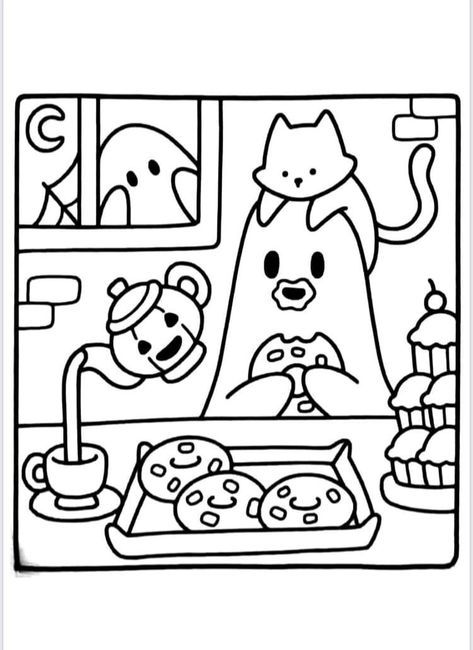 Cute Little Spooky Coloring pages 6 Dibujos Halloween, Spooky Coloring Pages, Donut Coloring Page, Coco Wyo, Cute Halloween Coloring Pages, Halloween Coloring Sheets, Bobbie Goods, Halloween Coloring Book, Hello Kitty Coloring