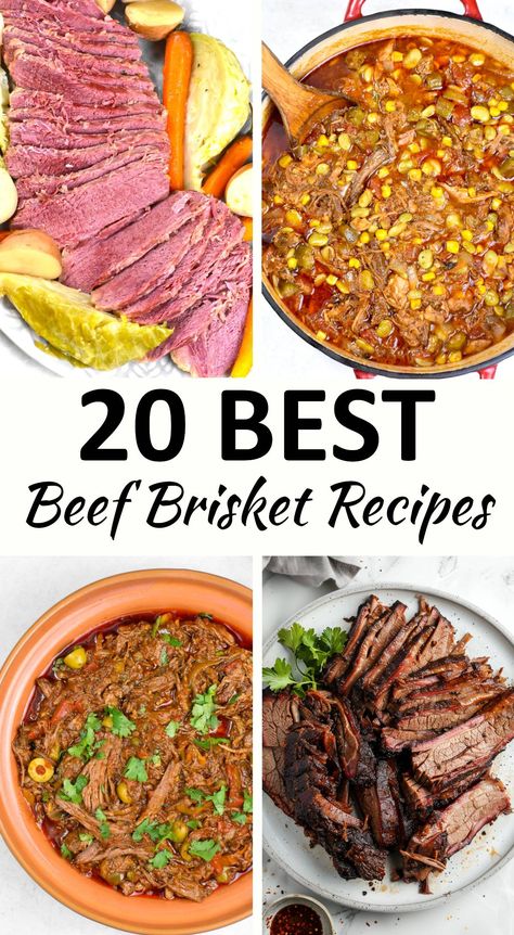 This collection of Beef Brisket Recipes includes twenty great ways to cook your favorite cut of meat. Ways To Use Brisket, Different Ways To Cook Brisket, Ways To Cook Brisket, Brisket Meat Recipes, Recipes With Beef Brisket, Boneless Beef Brisket Recipes, Brisket Recipes Videos, Italian Brisket Recipes, Beef Brisket Recipes Crockpot