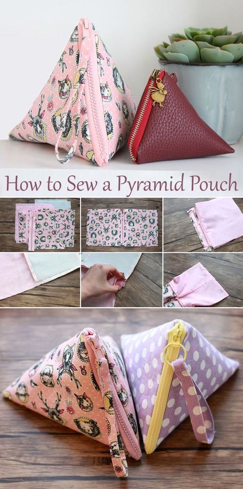 Free Pouch Sewing Pattern, Zippered Box Pouch Tutorial Free Pattern, Triangle Zipper Pouch Pattern, Sewing Pattern Small Pouch, Triangle Pouch Tutorial, Zipper Pouch Tutorial Free Pattern, Square Pouch Sewing Pattern, Pyramid Pouch Pattern, Pyramid Pouch Tutorial