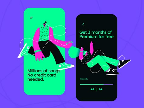 Spotify Illustration Concept 2 by Paulo Tirabassi Spotify Illustration Art, Spotify Design Ideas, Spotify Ads Design, Spotify Design Graphics, Spotify Poster Design, Spotify Graphic Design, Spotify Animation, Spotify Illustration, Spotify Advertising