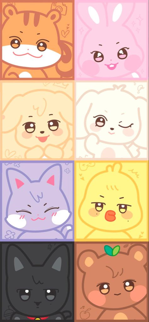 ATEEZ ANITEEZ characters wallpaper edit cr starshapedsoul Ateez Cute Drawing, Ateez Coloring Pages, Aniteez Wallpapers Desktop, Ateez Animal Characters, Ateez As Animals, Ateez Photocard Back Design, Cute Ateez Wallpaper, Ateez Freebies Ideas, Ateez Painting