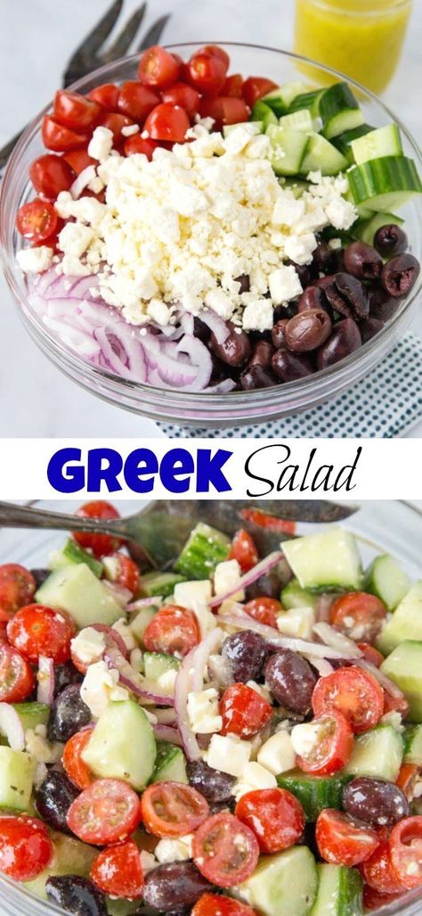 Cucumber Tomato Red Onion Feta Salad, Greek Cucumber Tomato Salad Feta, Feta Olive Salad, Greek Salad Feta, Feta Salad Recipes, Cucumber Tomato Feta Salad, Olive Salad Recipe, Greek Salad Ingredients, Greek Salad Recipe