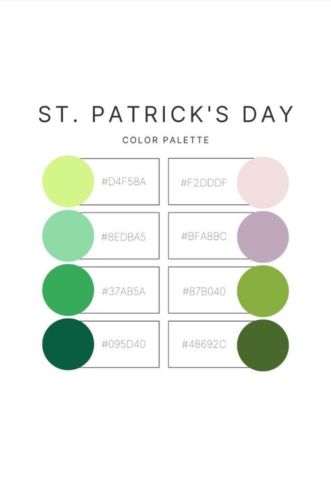 Color palette for Instagram cover; St. Patrick's Day color palette; best color palette for party, parade; Holiday color palette for posting on social media--Instagram, Facebook, TikTok; with hex number codes Day Color Palette, Number Codes, Hex Color Palette, Color Palette Challenge, Icing Colors, Hex Color Codes, Color Palette Design, Hex Colors, Holiday Colors