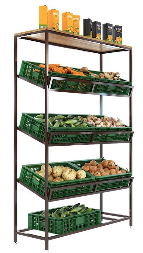 Fruit Shelf, Fruit And Veg Market, Retail Store Layout, Supermarket Design Interior, Steel Bed Design, Fruit Stall, Fruit And Veg Shop, Vegetable Rack, Iron Furniture Design