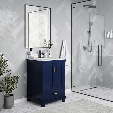 Amazon.com: Dorel Living Sunnybrooke 24 Inch Bathroom Vanity with Sink, Navy : Tools & Home Improvement Navy Blue Bathrooms, 24 Inch Bathroom Vanity, Faucet Installation, Blue Bathroom Vanity, Bathroom Vanity Decor, Blue Vanity, Bathroom Vanity With Sink, Vanity With Sink, Perfect Bathroom