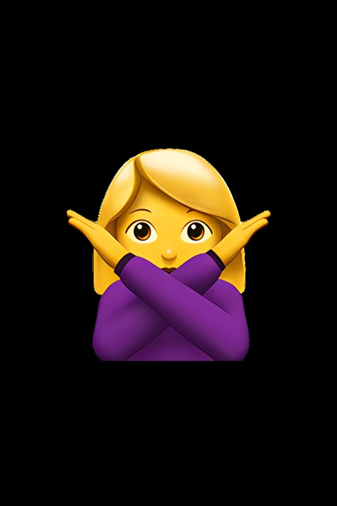 The emoji 🙅‍♀️ depicts a woman with her arms crossed in front of her body, forming an "X" shape. She has a serious expression on her face and her head is slightly tilted to the side. This gesture is commonly used to indicate a negative response or to reject something. Iphone Emojis ❌, Ios Emoji Iphone, Emot Iphone, Iphone Emoji Png, No Emoji, Emoji Ip, Emoji People, Iphone Png, Pink Heart Emoji