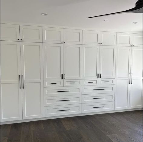 Built In Cabinet Closet Bedroom, Wall Closet Built In, Wall Closet Designs Built Ins, Built In Wall Closet Ideas Bedroom, Wall Closet Remodel, Diy Wall Closet Ideas, Built In Wardrobe Wall, Wall Of Wardrobes Bedroom, Bedroom Wall Units Built Ins Master Closet