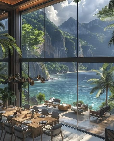 Mansion Beach House Luxury, House With Beautiful View, Houses With Views, House By Ocean, Dream Beach Houses The Ocean, Island Life House, House Ocean View, Homes With A View, Homes By The Sea