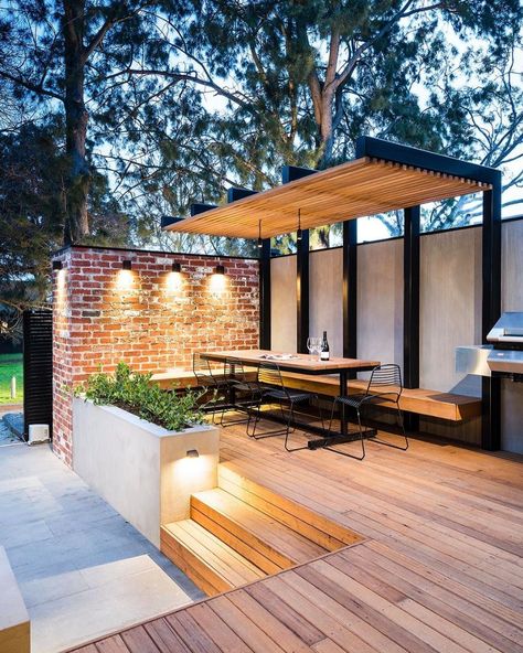 8 ways to make a big visual impact on a small outdoor patio Patio Pergola, Modern Pergola, Pergola Design, Wooden Pergola, Backyard Pergola, Deck With Pergola, Pergola Plans, Diy Pergola, Pergola Patio