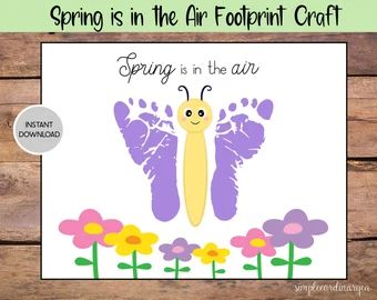 Easter Footprint Craft | Etsy Easter Footprint Crafts, Butterfly Footprints, Daycare Projects, Nanny Ideas, Spring Toddler Crafts, Spring Arts And Crafts, Grandma Ideas, Toddler Craft, Footprint Craft