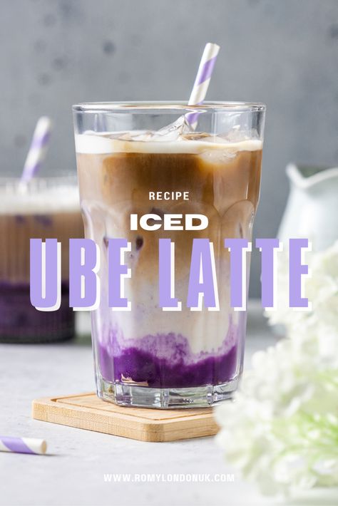 creamy and frothy base of ube milk and espresso, it's a fun and tasty way to enjoy your morning coffee and also a great afternoon pick-me-up. Barista Drinks, Ube Recipe, Ube Latte, Vegan Drinks Recipes, Ube Recipes, Korean Drinks, Coffee And Walnut Cake, Specialty Drinks, Purple Yam