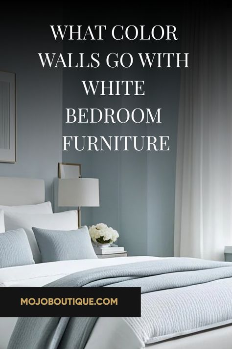 Discover what color walls go with white bedroom furniture. Our guide offers fresh and stylish color ideas to transform your space! Wall Color For White Bedroom Furniture, White Walls White Bedroom Furniture, Bedroom Color With White Furniture, Wall Color With White Furniture, White Furniture Wall Color Ideas, Bedroom With White Furniture Wall Colors, Bedroom White Furniture Color Schemes, Wall Color For White Furniture, White Bedroom Furniture Wall Color Ideas