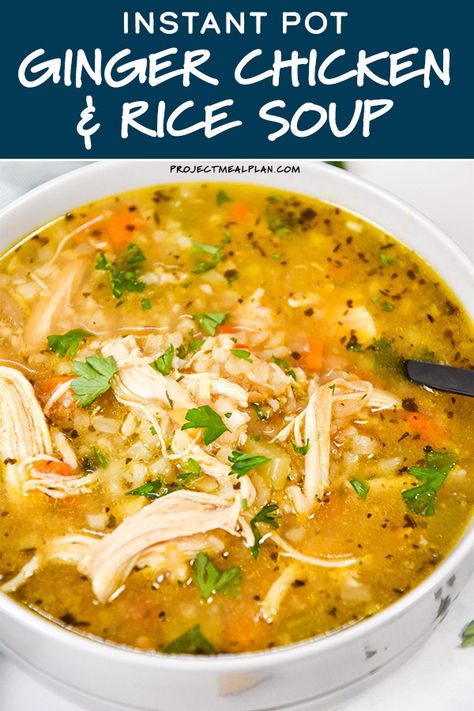 Ginger Chicken Soup, Rice Soup Recipes, Freezer Friendly Meals, Pot Recipes Healthy, Chicken Rice Soup, Instant Pot Soup Recipes, Ginger Chicken, Instant Pot Soup, Ginger Recipes