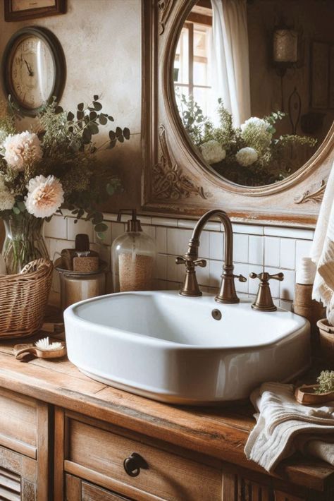 Bring country charm to your bathroom with this farmhouse-style vanity featuring a classic apron sink. #FarmhouseStyle #ApronSink Bayou Cottage, House Cleaner, Farmhouse Fresh, Apron Sink, Cleaning Lady, Vanity Ideas, Sink Vanity, Country Charm, Vanity Sink