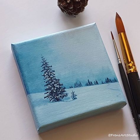 Painting Ideas On Canvas Easy, Spongebob Painting, Easy Painting Ideas On Canvas, Christmas Canvas Art, Easy Painting Ideas, Winter Landscape Painting, Canvas Painting Tutorials, Simple Canvas Paintings, Landscape Paintings Acrylic