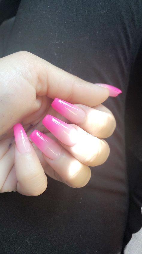 Hot Pink Fade Nails, Punk Ombre Nails, Pink Fade Nails Ombre, Ombre Nails Acrylic Square, Pink French Fade Nails, Nude To Pink Ombre Nails, Hot Pink Ombre Nails Coffin, Ombre Hot Pink Nails, Hot Pink Ombré Nails