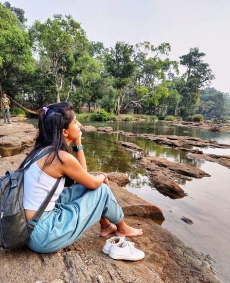 Travel Poses for women near river | Women poses | Lost in thoughts | Travel Story | Travel outfit for women | Cool travel outfit | Prutha Shah #outfitforwomen #travelposes #travel #womenposes #pose #outfit #art #travel #stylehacks #diy Poses Near River, River Poses Photo Ideas, River Photoshoot Ideas, Kerala Trip, Travel Poses, River Photos, Poses For Women, Women Poses, Beach Poses By Yourself Photo Ideas