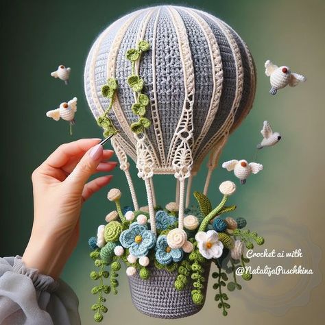 Crochet Hot Air Balloon, Hot Air Balloon Crochet, Crochet Feather, Crochet Dreams, Quick Crochet Patterns, Crochet Decoration, Crochet Girls, Crochet Flower Tutorial, Quick Crochet