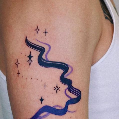 Milky Way Tattoo Galaxies, Milkyway Galaxy Tattoo Design, Aurora Tattoo Ideas, Black And White Northern Lights Tattoo, Lights Tattoo, Aurora Tattoo, Northern Lights Tattoo, Light Tattoo, The Constellations