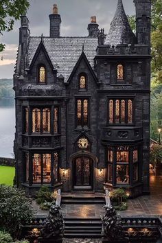 Home Decor: #homedecor, #interiordesign, #homedesign, #decor inspiration Gothic Manor Exterior, Victorian Gothic House Exterior, Gothic House Exterior, Art Deco Home Design, Manor Exterior, Gothic Manor, Mansion Plans, Goth Houses, Gothic Mansion