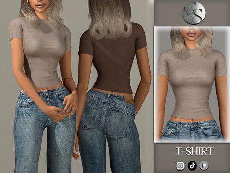 The Sims Resource - Mia Cotton T-Shirt Sims4 Cc Clothing Female Jeans, Sims 4 Cc T Shirts Female, Sims 4 Boys Cc Clothing, The Sims 4 Cc Clothing For Women Shirt, The Sims 4 Cc Shirts, Sims 4 Shirts Cc, Sims 4 Skills, Different Body Sizes, Sims 4 Tsr