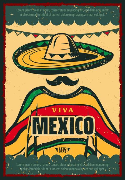 Viva Mexico retro poster for Cinco de Mayo holiday. Celebration. Mexican fiesta , #Aff, #Mayo, #de, #holiday, #Mexican, #Celebration #ad Mexico Invitation, Mexican Poster, Garden Flags Ideas, Mexican Graphic Design, Illustrated Family Portrait, Tiki Signs, Mexican Night, American Traditional Tattoo Ideas, Traditional Tattoo Ideas