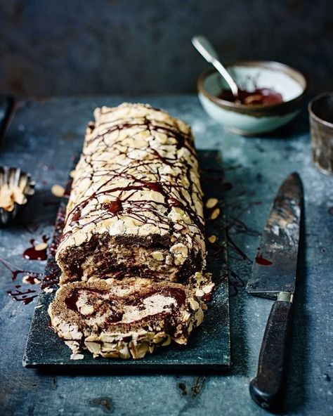 Chocolate coffee meringue roulade recipe | delicious. magazine Coffee Meringue, Meringue Roulade, Chocolate And Coffee, Rich Desserts, Delicious Magazine, Köstliche Desserts, Cake Roll, Food Cakes, Chocolate Coffee