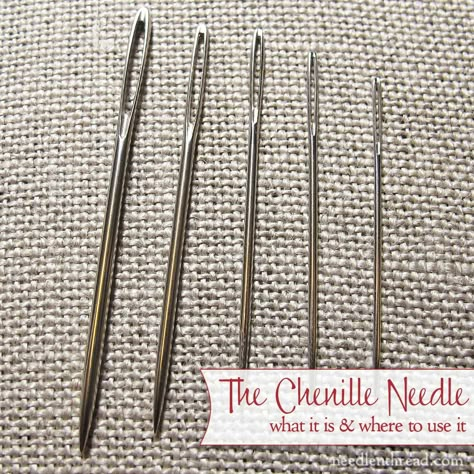 Ever wonder why the embroidery thread you're using frays, shreds, and breaks? Sometimes, switching needles will help! The chenille needle is a needle you need! Click through to find out what a chenille needle is, and why it's good to have some on hand! Crewel Embroidery Kits, Wool Embroidery, Needlepoint Stitches, Learn Embroidery, Crewel Embroidery, Embroidery Needles, Embroidery Cross Stitch, Needle Work, Embroidery Cross