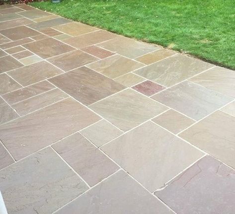 Paving Stone Patio, Stone Patio Designs, Garden Slabs, Natural Stone Paving, Patio Paving, Indian Sandstone, Patio Remodel, Stone Paving, Paving Design