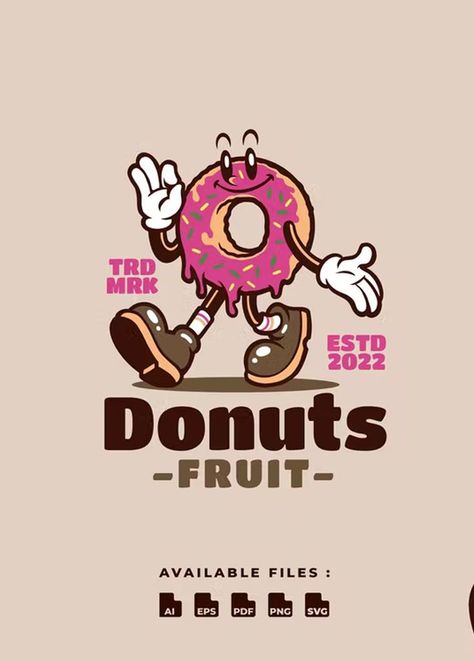 Donuts Retro Vintage Mascot Character Logo Template AI, EPS Donut Character Design, Logo Donat Design, Donut Logo Ideas, Donut Typography, Cartoon Donut, Donut Character, Donuts Logo Design, Cookie Character, Mascot Logos