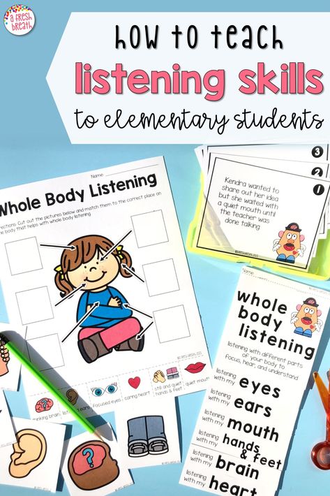 Teaching Listening Skills, Listening Activities For Kindergarten, Kindergarten Social Skills Activities, Following Instructions Activities Kids, Listening Skills Activities For Kids, How To Be A Good Listener, Whole Body Listening Activities For Kids, Social Emotional Activities Elementary, Communication Skills For Kids