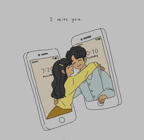 Cute Couple Cartoon Long Distance, Online Relationship Art, Long Distance Love Painting, Long Distance Couple Wallpaper, Couple Picture Drawing, Long Distance Relationship Images, Cute Cartoon Couple Images, Long Distance Illustration, Long Distance Drawings