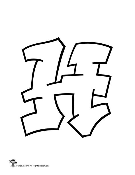 Graffiti Capital Letter H | Woo! Jr. Kids Activities H Graffiti Letter, H In Graffiti, Graffiti Lettering H, Graffiti Bubble Letters Alphabet, Graffiti Bubble Letters, Graffiti Numbers, Bubble Letters Alphabet, Graffiti Alphabet Styles, Graffiti Lettering Alphabet