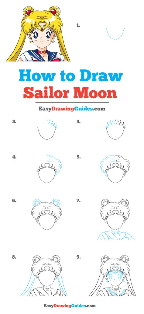 How to Draw Sailor Moon - Really Easy Drawing Tutorial Draw Sailor Moon, Sailor Moon Drawing, Easy Drawing Guides, Blending Colored Pencils, Moon Kingdom, Sailor Moon S, Drawing Guides, Easy Drawing Tutorial, Princess Serenity