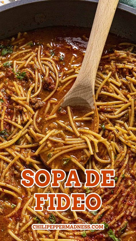 Sopa de Fideo in a big pot. Fideo Recipe With Stew Meat, Fideo Recipe With Meat And Potatoes, Recipes Using Fideo Noodles, Beef Fideo Recipe, Fiedo Recipes, Fedio Mexican Soup, Fideo Pasta Recipe, Mexican Fideo Recipe Beef, Mexican Noodle Recipes